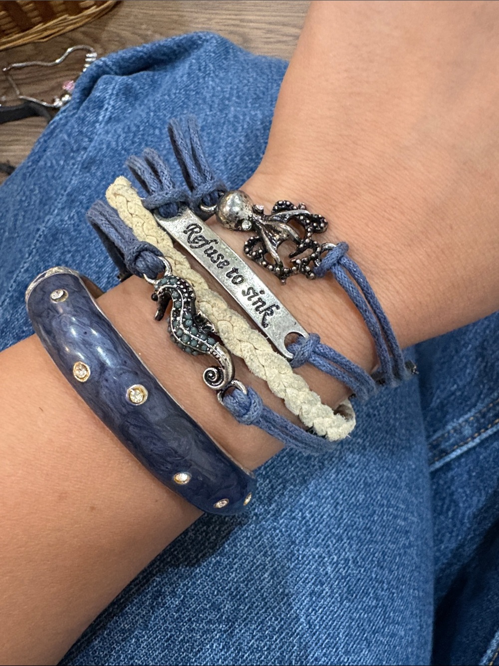 9-Blue and Cream Nautical Charm Bracelet Set